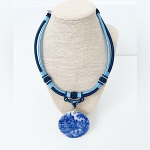 NWT Antique Burgess & Leigh Flow Blue Pendant/Pin Necklace Sterling Silver